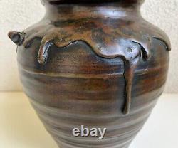 Rare Impressive Japanese Bronze Drip Design Vase / Jar, Signed, Meiji Period