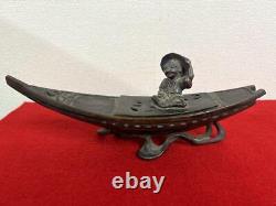 SHIP BOAT Shape Bronze Censer 9 inch Antique MEIJI Incense Burner KORO Japanese