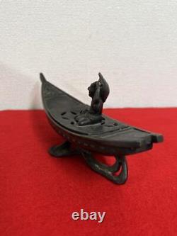 SHIP BOAT Shape Bronze Censer 9 inch Antique MEIJI Incense Burner KORO Japanese