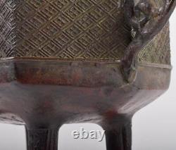 SHISHI LION Bronze CENSER KORO 9.4 inch MEIJI Japanese Antique Incense Burner