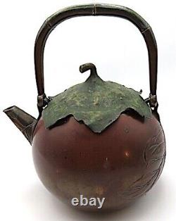 Signed Meiji Japanese Soft Metal Pumpkin Teapot Tea Kettle Copper Silver Bronze