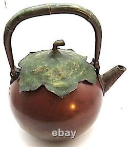 Signed Meiji Japanese Soft Metal Pumpkin Teapot Tea Kettle Copper Silver Bronze