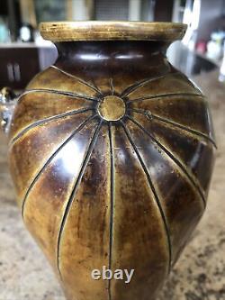 Stunning 9.5 Japanese Meiji Period c. 1900 Bronze Vase Lotus Leaf & Frog Design