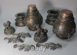 Superb Pair of Large MEIJI-ERA JAPANESE BRONZE Urns with Dragons c. 1860 antique