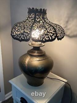 VTG Meiji Goose Bronze Oil Lamp Mod. Electric Japanese Made Pierced Shade Signed