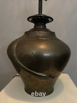 VTG Meiji Goose Bronze Oil Lamp Modified Electric Japanese Made Pierced Shade