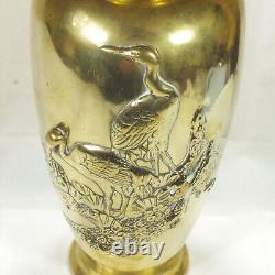 Vase Cranes High Relief 3D Tall 35cm Japanese Meiji /Longevity Happiness Luck