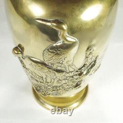 Vase Cranes High Relief 3D Tall 35cm Japanese Meiji /Longevity Happiness Luck