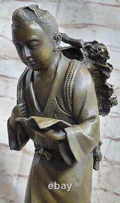 Vintage Antique Reproduction Japanese MEIJI signed Bronze Asian BOY Sculpture