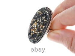 Bague en métal mixte Meiji japonais Shakudo en argent/or sur bronze