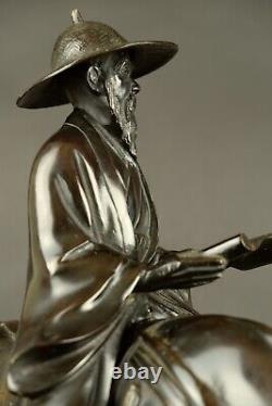Beau bronze japonais ancien sage sur cheval, 45cm période Meiji, 19ème siècle