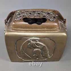 Beau chauffe-main portable en bronze de l'époque Meiji du Japonais Antique