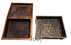 Boîte à bibelots en bronze cloisonné de l'ère Meiji japonaise avec six éventails design