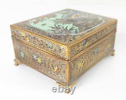 Boîte à bijoux antique en bronze doré émaillé cloisonné de l'époque Meiji japonaise