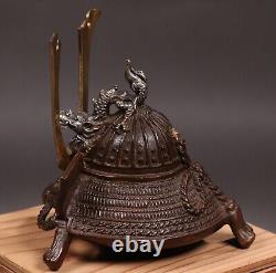 Brûleur d'encens antique japonais en bronze en forme de Kabuto de la période Meiji de 5,39 pouces
