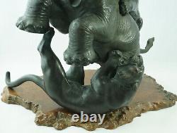 Éléphant et tigres en bronze de Meiji Genryusai Seiya en japonais