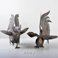 Ensemble de statues en bronze d'oiseaux poulets de l'ère MEIJI, antiquité japonaise, figurine en métal ancien.