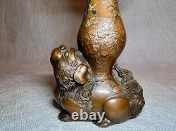 Ère Meiji Statue en bronze de lion SHISI de 6,1 pouces Art antique japonais Figurine de vase