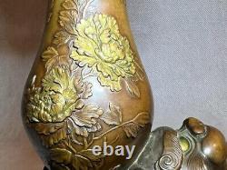 Ère Meiji Statue en bronze de lion SHISI de 6,1 pouces Art antique japonais Figurine de vase