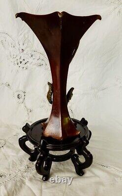 Ère Meiji japonaise Rare Vase en bronze avec finition patinée sombre originale, ancien et de grande qualité