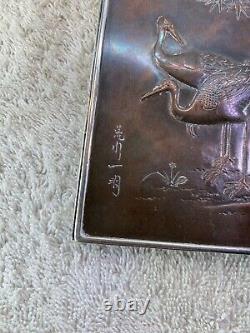 Étui à cartes japonais signé en argent massif et en bronze mélangé de l'époque Meiji c1900-1920