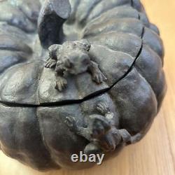 Étui accessoire en bronze FROG PUMPKIN 6,6 pouces Boîte de pot de l'ère MEIJI, antiquité japonaise