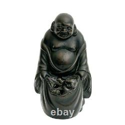 Figure en bronze japonais Brûleur d'encens Hotei et sculpture de l'enfant Période Meiji