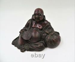 Figurine en métal japonaise de l'ère Meiji d'Ebisu de Hotei, le Bouddha heureux