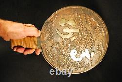 GRAND MIROIR À MAIN JAPONAIS ANCIEN / Métal en bronze / Époque Meiji / 13,5 x 9,5 pouces
