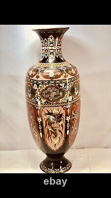 Grand vase en bronze cloisonné émaillé de dragon et de phénix japonais de l'époque Meiji
