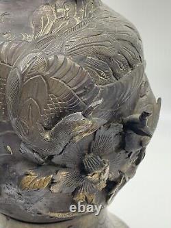 Grand vase en bronze de l'époque Meiji du Japon antique, 18 pouces de haut