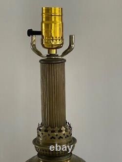 Lampe de table en bronze et métal mixte japonais de l'époque Meiji avec base en bois antique