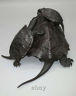 Okimono japonais en bronze de l'ère Meiji représentant trois tortues par Nogami Ryuki.