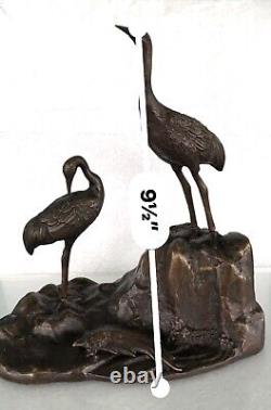 Paire de statues en bronze Meiji représentant une grue et une tortue antique Okimono 10