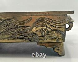 Période Meiji Japonaise Bronze Suiban Ikebana Jardinière avec carpes et grues