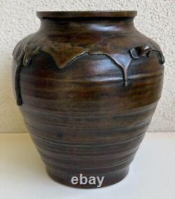 Rare Impressionnant Vase / Jarre en Bronze Japonais avec un Design éclaboussé, Signé, Période Meiji