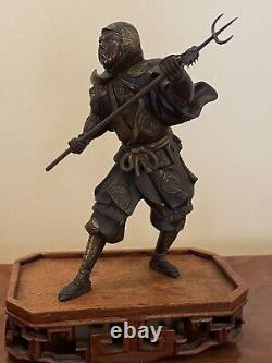 Samouraï en bronze japonais antique, période Meiji