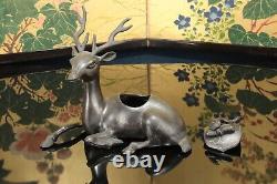 Sculpture de brûleur d'encens en bronze de cerf japonais antique de l'ère Meiji