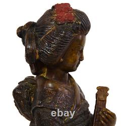 Sculpture en bronze d'une geisha jouant du shamisen, ère Meiji, 1868-1912