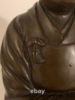 Sculpture en bronze japonaise originale signée antique de Matsuo Basho de l'ère Meiji du 19ème siècle