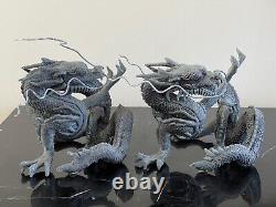 Sculptures de figurines en bronze de dragon de l'époque Meiji du Japon antique