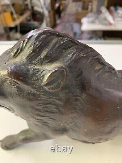 Statue de Sanglier Sauvage en Bronze Japonais Antique de Grande Taille, Patine Marron Foncé Voir la Description
