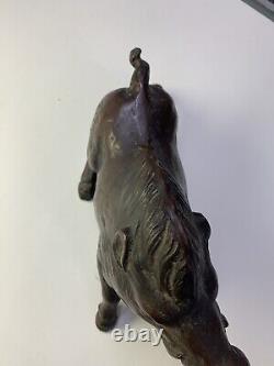 Statue de Sanglier Sauvage en Bronze Japonais Antique de Grande Taille, Patine Marron Foncé Voir la Description