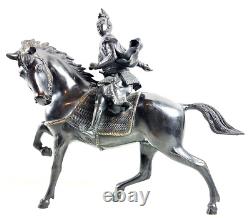 Statue de cheval en bronze du 19ème siècle et cavalier samouraï de l'ère Meiji