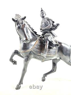 Statue de cheval en bronze du 19ème siècle et cavalier samouraï de l'ère Meiji