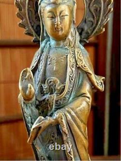 Statue en bronze ancienne de Kannon Bouddha de l'ère Meiji, œuvre d'art japonaise de 9,4 pouces
