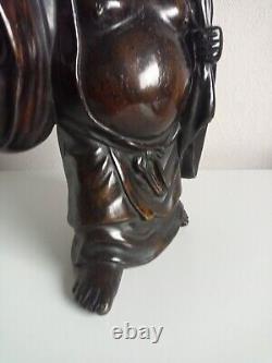 Statue en bronze antique de Hotei, Dieu chanceux japonais, ère Meiji