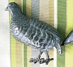 Statue en bronze d'un oiseau caille paire Meiji Taisho OKIMONO 7 Sculpture Figure japonaise