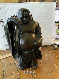 Statue figurine en bronze japonaise antique de la période Meiji Hotei. 8x5x7 7lb