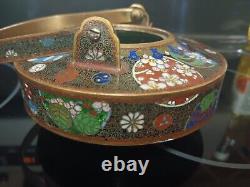 Théière en bronze cloisonné japonaise antique avec fil d'or c1890 Meiji Namikawa Yasuyuki